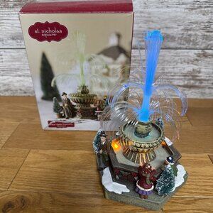 St Nicholas Square Village Fiber Optic Fountain with Box Tested And Working